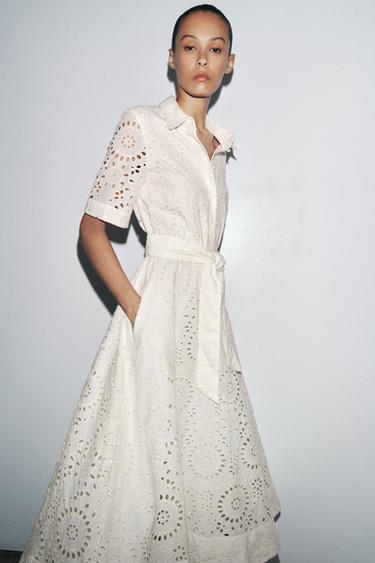 ROBE CHEMISE BRODÉE ZW COLLECTION - Écru de Zara - Image 3