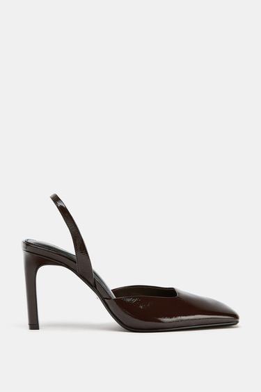 LEATHER SLINGBACK SHOES - Brown by Zara