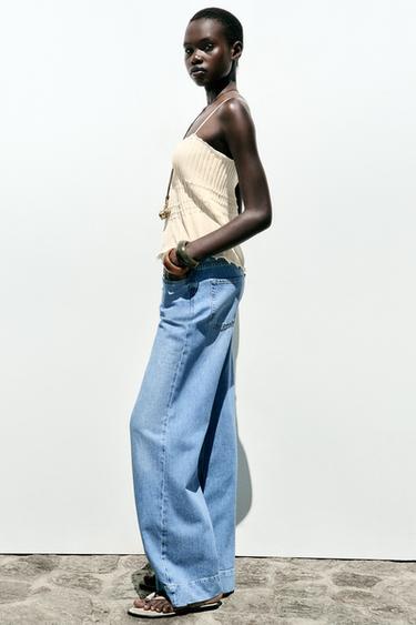 Zara Z1975 HIGH RISE WIDE LEG BUTTON JEANS - Mid-blue - Image 0