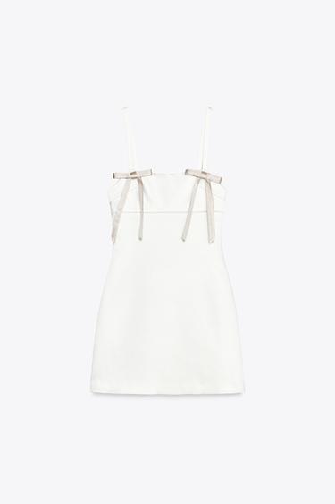 SATIN MINI DRESS WITH BOWS - Oyster-white by Zara - Image 4
