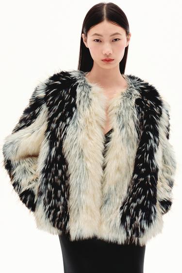 Zara ZW COLLECTION 短版人造皮草大衣 - 多色