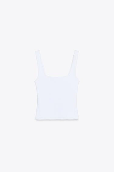 Zara WIDE STRAP TANK TOP - White - Image 0