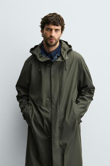 RUBBERISED HOODIE PARKA - Dark khaki by Zara - Image 1