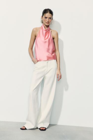 TOP HALTER SATINADO - Rosado oscuro de Zara - Imagen 0