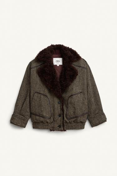 Zara CONTRASTING HERRINGBONE LIMITED EDITION BOMBER JACKET - Black