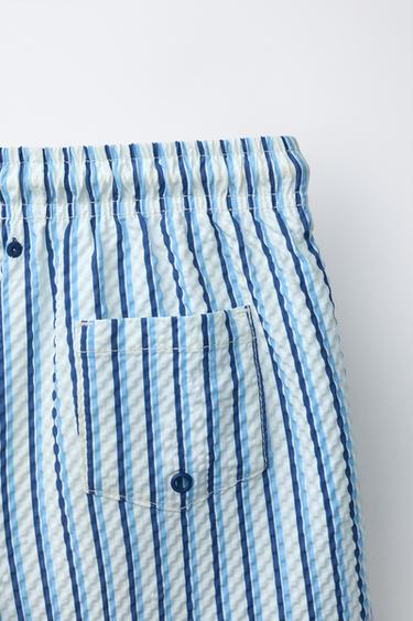 AGES 6-14 / STRIPED SEERSUCKER SWIM SHORTS - Blue by Zara - Image 3
