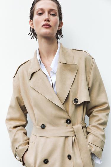 TRENCH SEMI-LUNGO EFFETTO PELLE SCAMOSCIATA - Beige di Zara