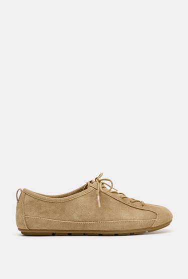 Zara LEATHER DERBY SHOES - Brown