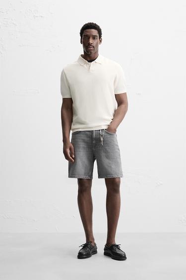 REGULAR FIT DENIM BERMUDA SHORTS - Grey by Zara