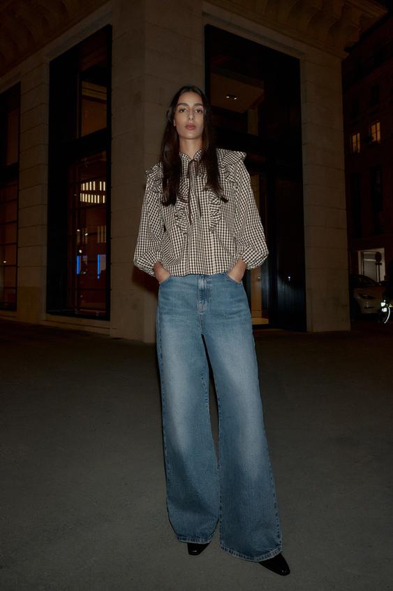 GINGHAM RUFFLE BLOUSE