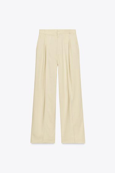 ZW COLLECTION WIDE-LEG DARTED TROUSERS - Pastel yellow by Zara