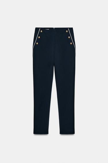CONTRAST PIPING TROUSERS - Navy blue by Zara