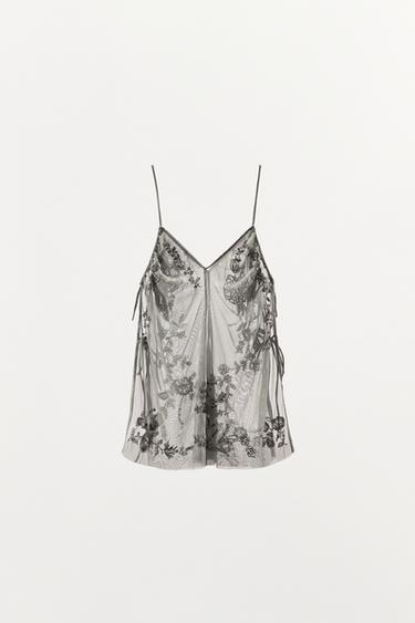 EMBROIDERED SEQUIN TOP - Light grey by Zara - Image 8