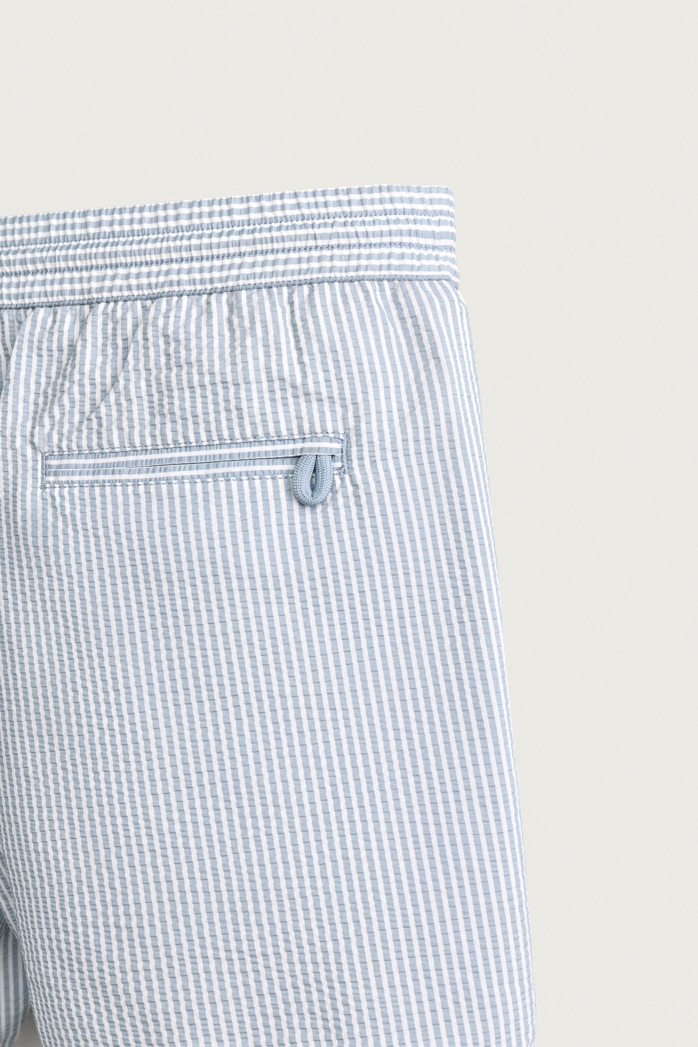 Пляжные шорты для мужчин, средней длины, сирсакер — Zara, цвет: Небесно-голубой — фото 4