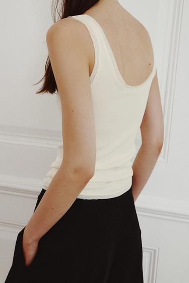 T-SHIRT EN MATIÈRES VARIÉES À BRETELLES - Écru de Zara - Image 2