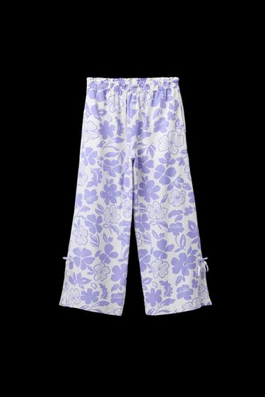 Zara PRINTED STRAIGHT-LEG LINEN PANTS - Ecru / Blue - Image 0