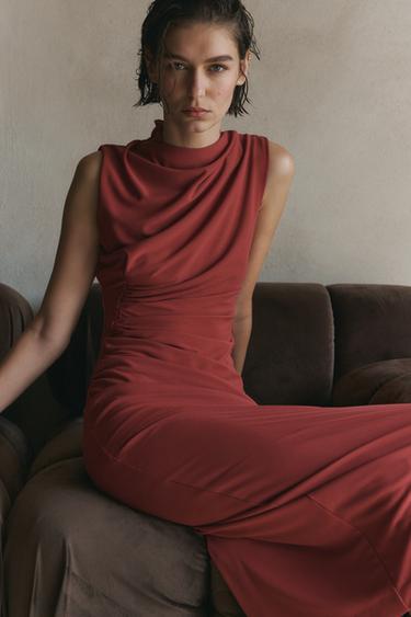 DRAPED MIDI DRESS - Terracotta by Zara
