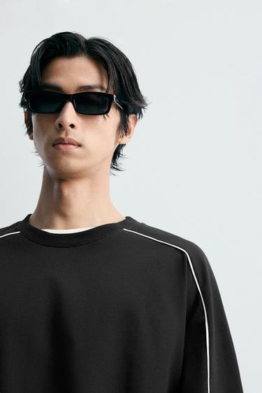 Zara 撞色滾邊運動衫 - 黑色
