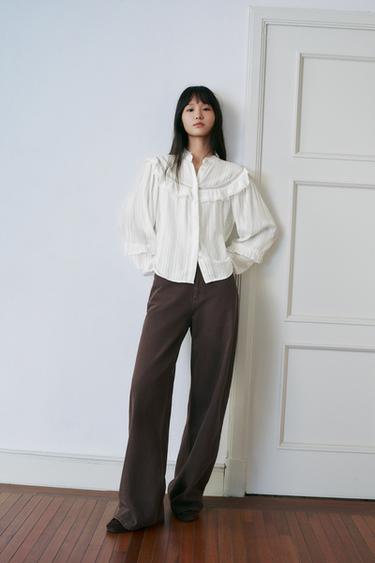 Zara TRF 超寬管高腰牛仔褲 - 棕色