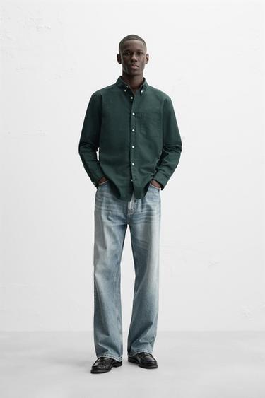 CAMISA OXFORD - Verde pato de Zara