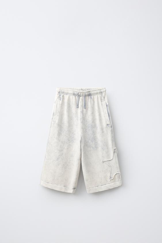 WASHED-EFFECT LONG BERMUDA SHORTS WITH STAR PATCH - Mid-grey by Zara - Image 0