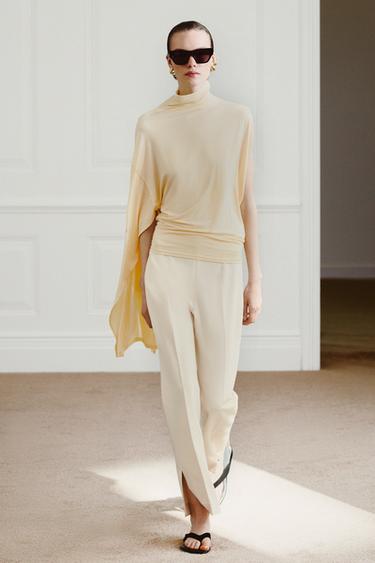 Zara ZW COLLECTION HIGH-WAISTED CROPPED PANTS - Ecru