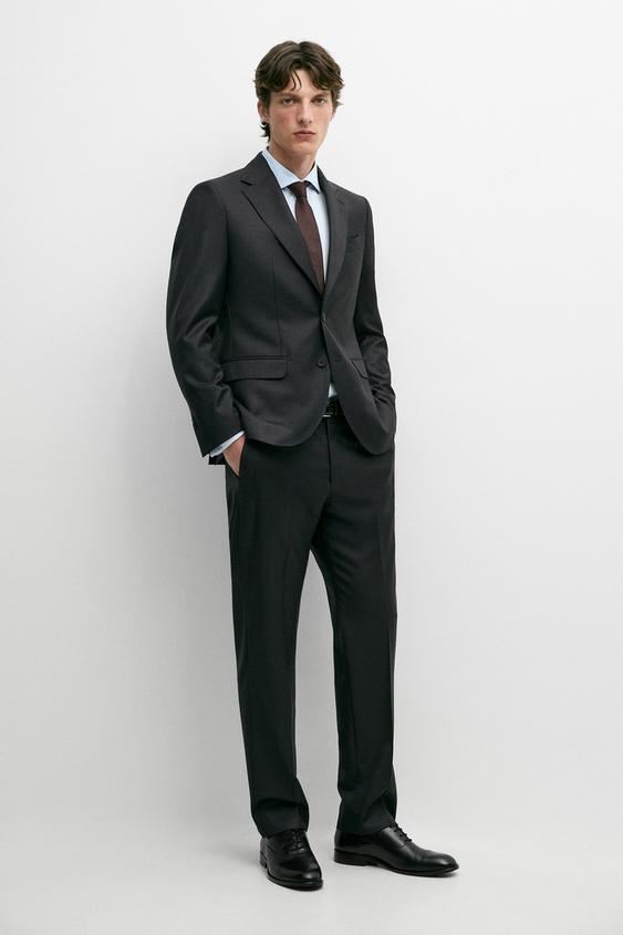 Zara 100% cool wool suit blazer - Anthracite Gray - Image 0