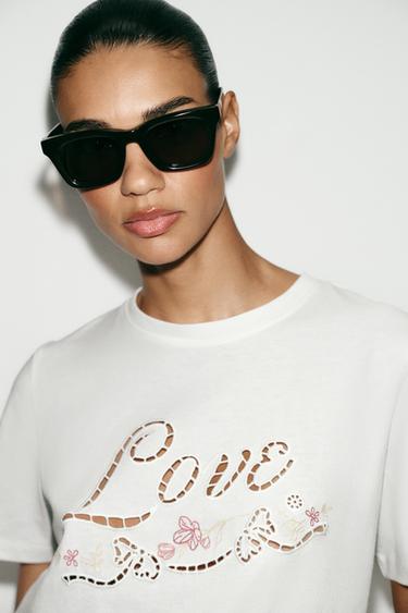 T-SHIRT BRODERIES ET INSCRIPTION - Blanc de Zara - Image 2