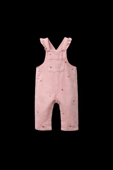 Zara EMBROIDERED FLOWER TWILL OVERALLS - Pink - Image 0