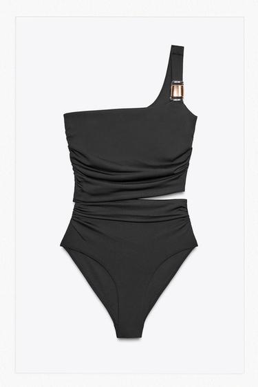 BAÑADOR ASIMÉTRICO CUT OUT PIEZA HOMBRO - Negro de Zara