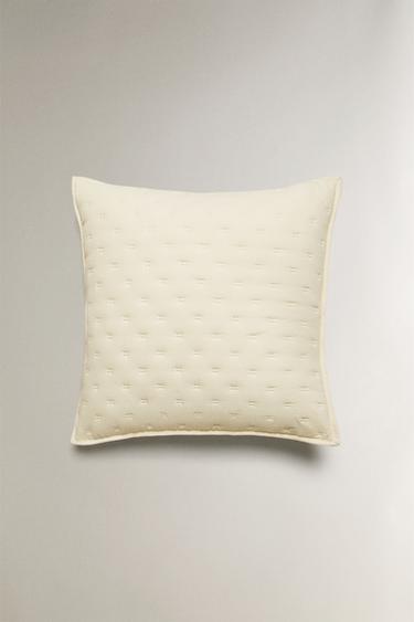 QUILTED CUSHION COVER WITH DOTS - Ecru by Zara