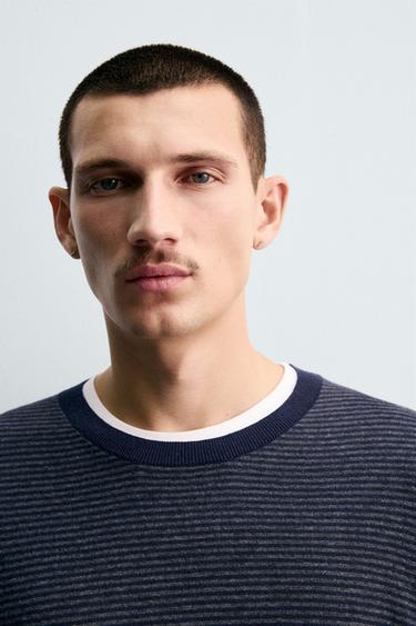 COTTON - CASHMERE STRIPED SWEATER - Grey / Blue by Zara - Image 4