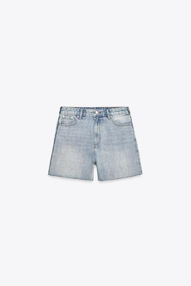 Zara ZW COLLECTION MID-RISE DENIM SHORTS - Blue