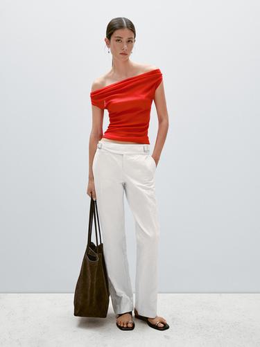 Top escote drapeado 100% algodón - Rojo de Zara - Imagen 0