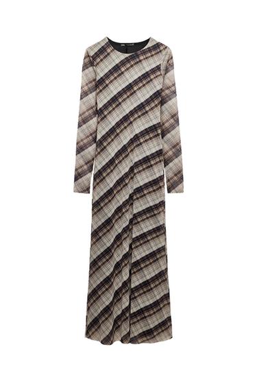 Zara PLAID TULLE DRESS - Khaki - Image 0