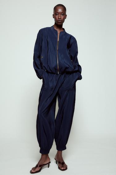 SATIN CUFFED TROUSERS - Navy blue by Zara