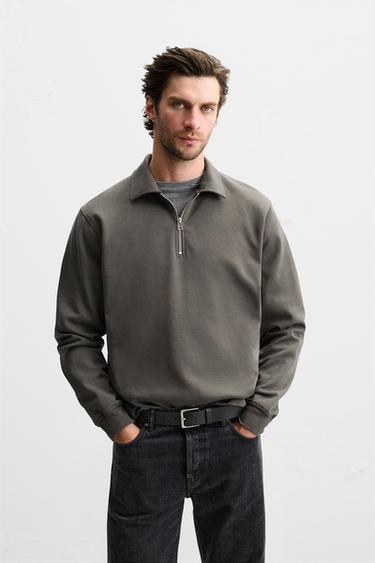 Zaras SWEATSHIRT MED POLOKRAGE OCH DRAGKEDJA - Grå antracit