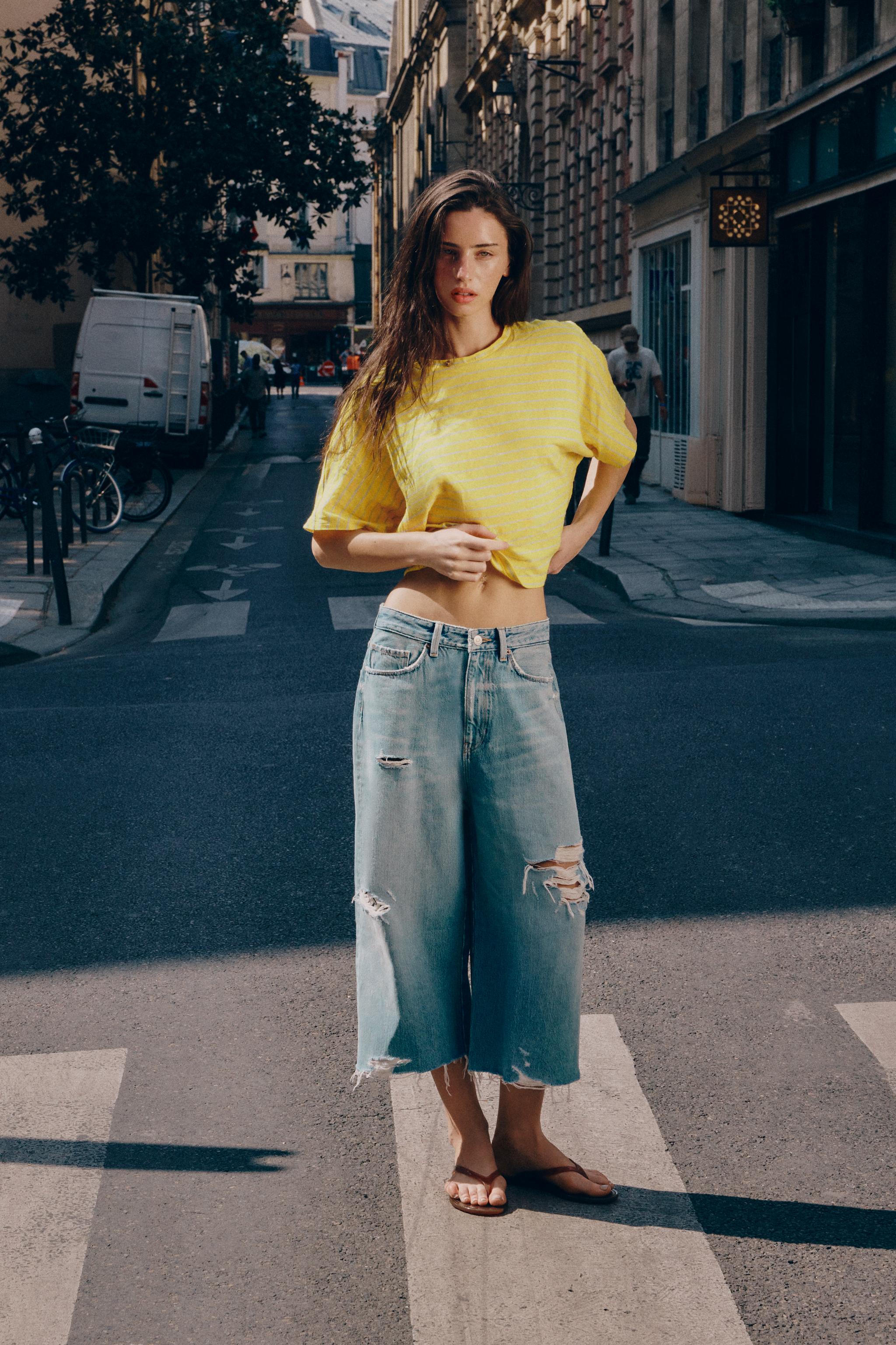 Zara COTTON-LINEN STRIPED T-SHIRT