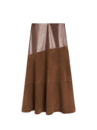 Zara Suede nappa leather skirt with asymmetric yoke - Brown