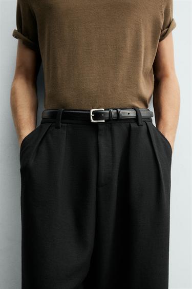 CINTURÓN ESTRECHO PIEL - Negro de Zara - Imagen 0