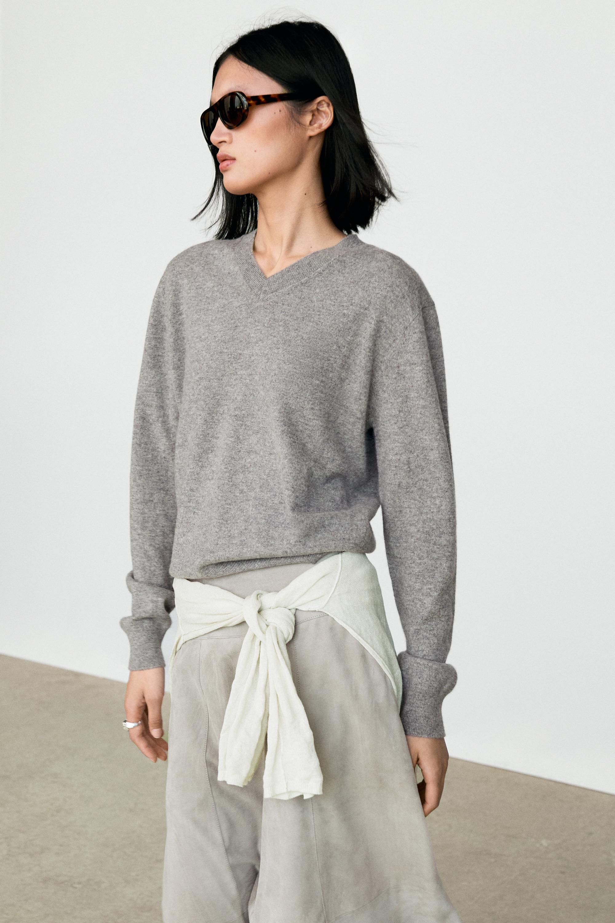 100% cashmere knit sweater — Gray marl