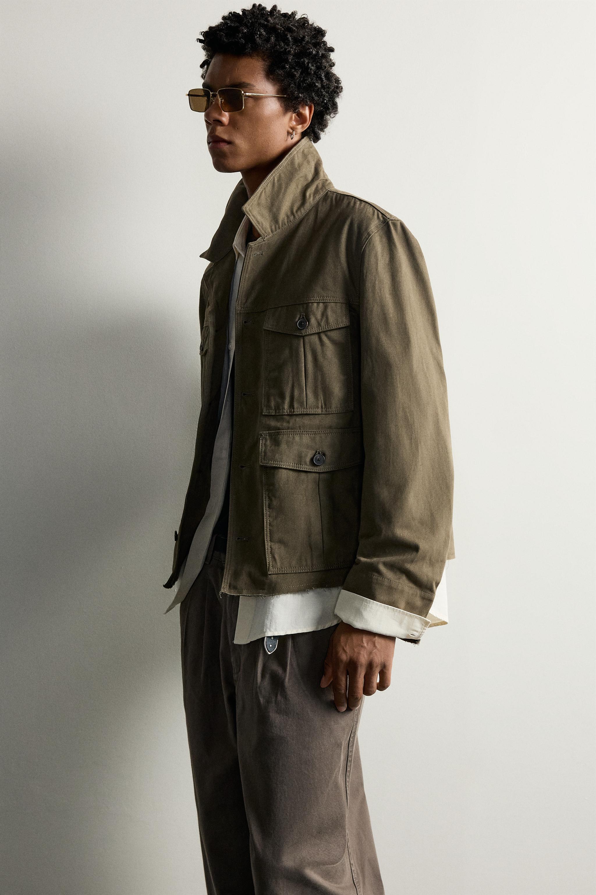 クロップドフィット ポケット ジャケット - カーキ | ZARA Japan / 日本