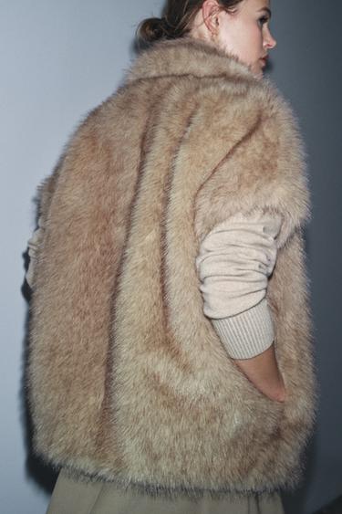 ZW COLLECTION LIMITED EDITION FAUX FUR WAISTCOAT - Beige by Zara - Image 2