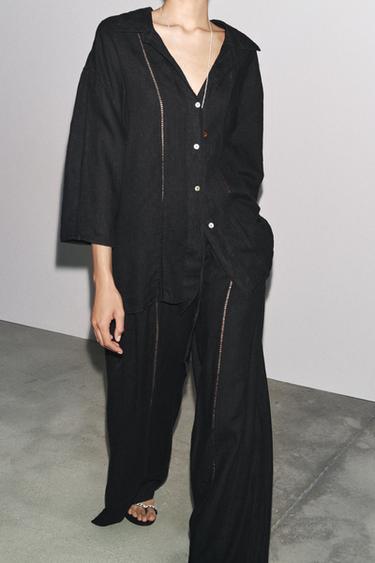 ZW COLLECTION 100% LINEN SHIRT - Black de Zara - Image 3