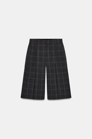 Zara ZARA WOMAN 格紋短褲 - 斑紋灰色