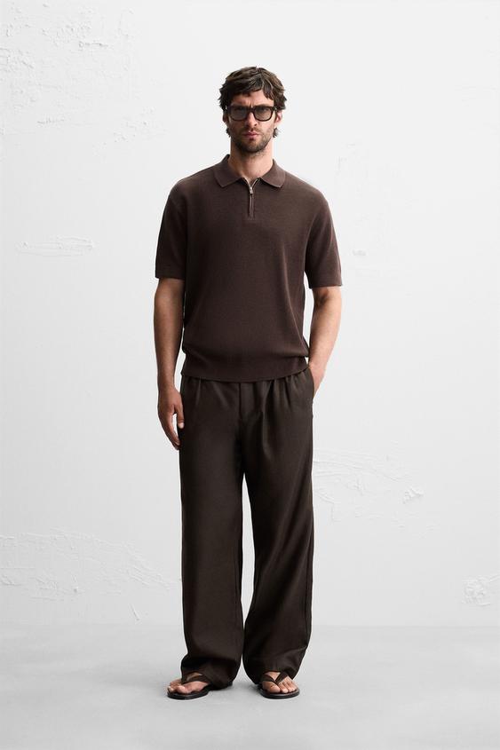 PURL KNIT ZIPPER POLO SHIRT