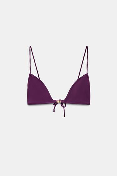 Zaras TRIANGULÄR BIKINITOPP MED METALLDETALJ - Aubergine