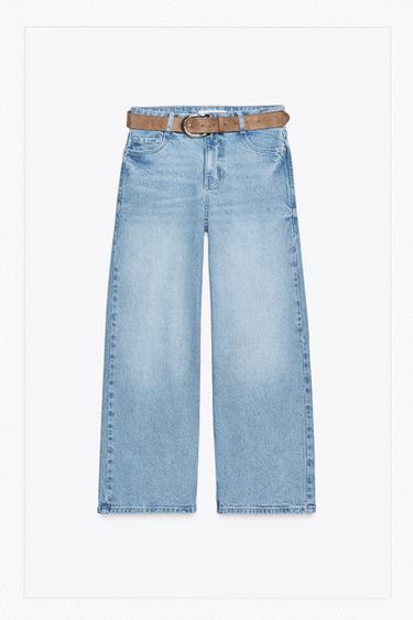JEANS Z.10 كولوت بسرج عالٍ وحزام - أزرق فاتح الخاص بـ Zara
