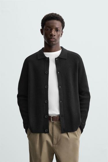 Zara WOOL BLEND CARDIGAN - Black