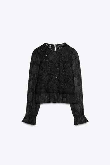 Zara COMBINATION CROCHET TOP - Black